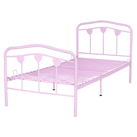 Home Hearts Single Metal Bed Frame Pink | Sturdy Modern Bedroom Furniture Kids