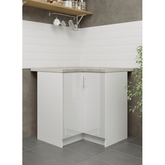 Kitchen Base Corner Unit 800mm Cabinet & Doors 80cm White Gloss With Worktop