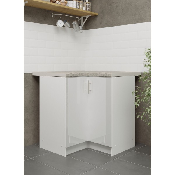 Kitchen Base Corner Unit 800mm Cabinet & Doors 80cm White Gloss With Worktop