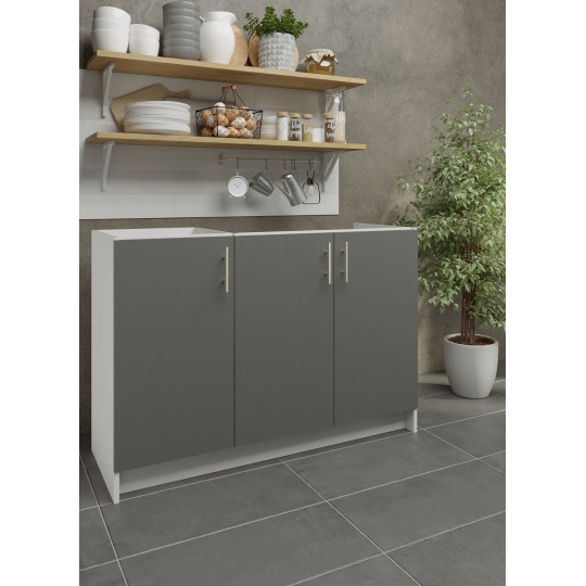 Kitchen Base Sink Unit 1200mm Storage Cabinet With Doors 120cm - Grey Matt