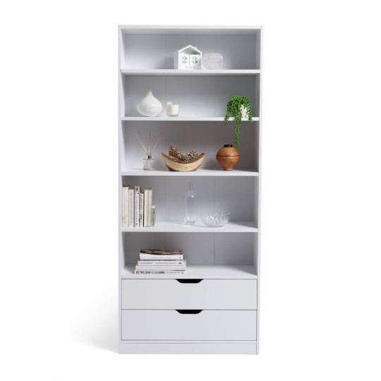 Compton 2 Drawer Bookcase - White | Space Saving Display Solution
