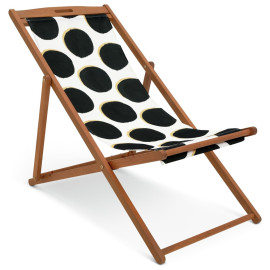 Folding Wooden Garden Deck Chair - Black & White | Outdoor Patio Lounger Folding Wooden Garden Deck Chair - Black & White | Outdoor Patio Lounger