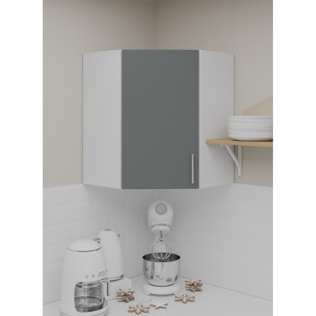 Kitchen Wall Corner Cabinet 600mm Wall Mounted Upper Unit - Grey Matt