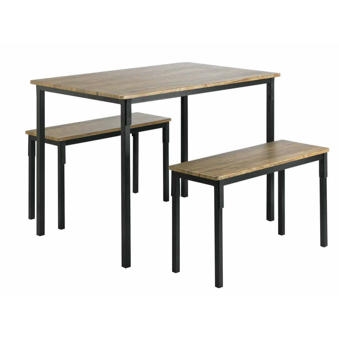 Bolitzo Oak Effect Dining Table & 2 Benches