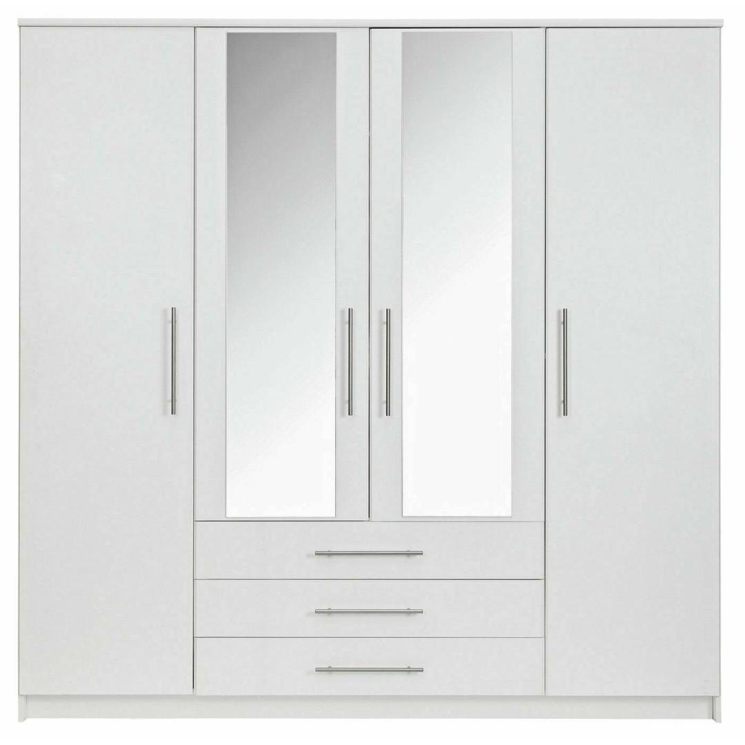 Home Normandy 4 Door 3 Drawer Mirror Wardrobe - White