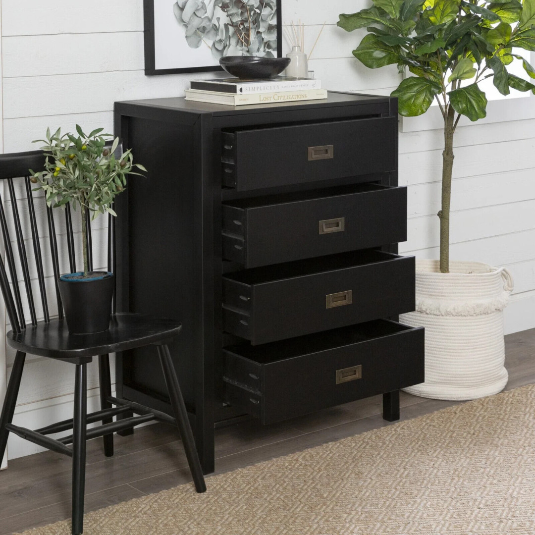 Seville Solid Wood 4 Chest Of Drawers  Pine Kids Wood In Black (Assembled)