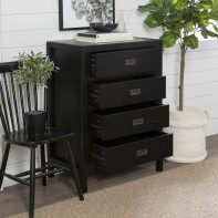 Lydia Modern 4 Drawer Chest Of Drawers Storage Cabinet - Black Solid Wood