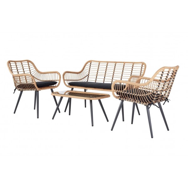 4 Seater Bamboo Effect Garden Sofa Set
