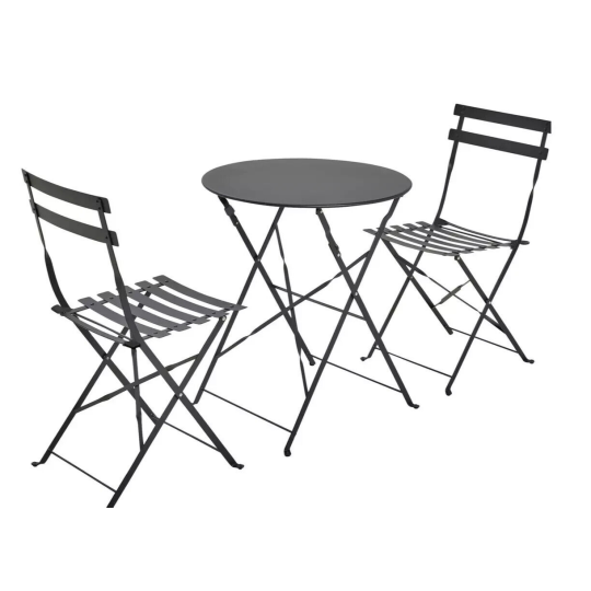 Eve 2 Seater Folding Metal Garden Bistro Set- Black