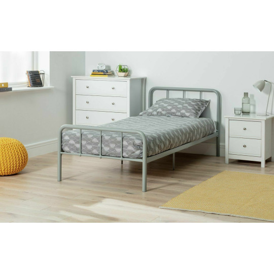 Charlie Single Metal Bed Frame - Silver with Memory Foam Mattress