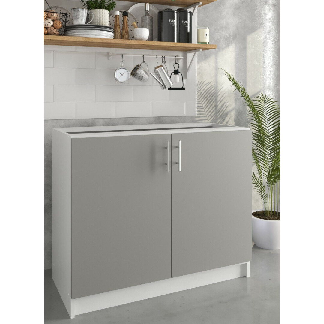 Kitchen Base Cabinet 1000mm Cupboard Unit - Grey