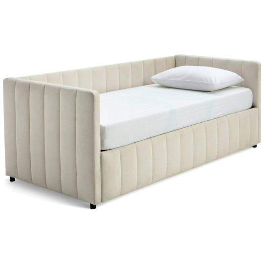 Home Pandora Velvet Trundle Day Bed - Cream | Practical Guest Setup