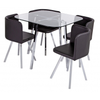 Elsie Glass Modern Dining Table 4 Chairs Black Faux Leather For Kitchen