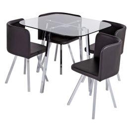 Elsie Glass Modern Dining Table 4 Chairs Black Faux Leather For Kitchen Elsie Glass Modern Dining Table 4 Chairs Black Faux Leather For Kitchen