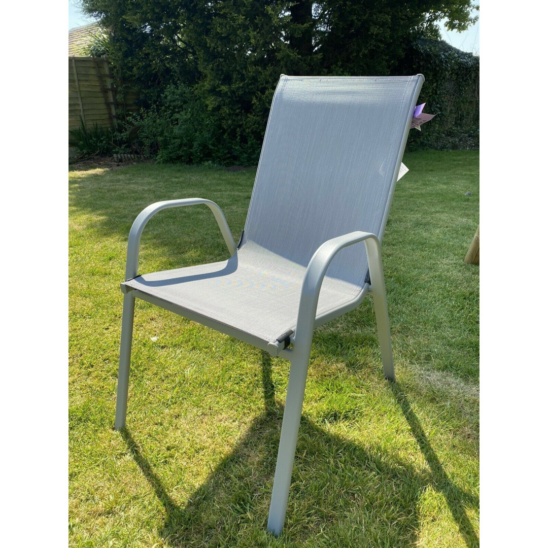 x6 METAL & WEAVE GARDEN CHAIRS STACKABLE GREY - SICILY RANGE - HIGH QUALITY