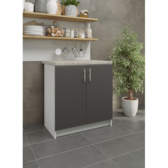 Kitchen Base Unit 800mm Storage Cabinet & Doors 80cm Dark Grey Matt With Worktop