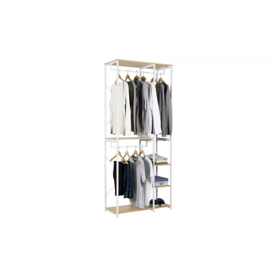 Double 2 Rail 4 Shelf Wardrobe - White