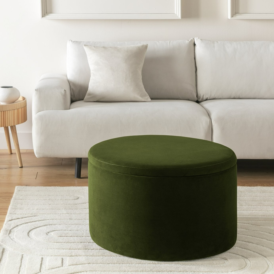 Large Dex Velvet Storage Footstool Green