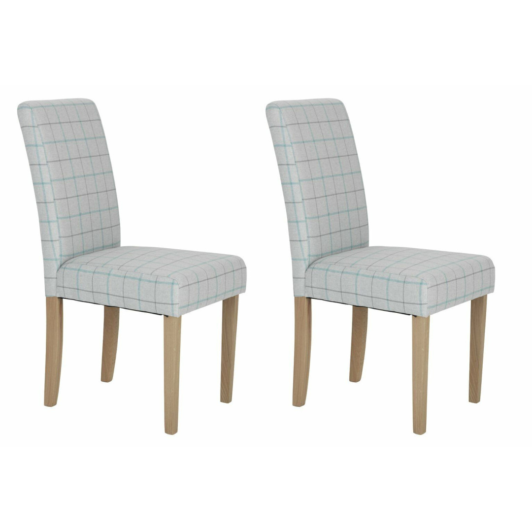 Pair of Mid Back Dining Chairs - Light Grey Check