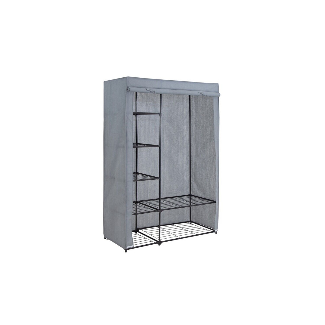 Covered Double Wardrobe with Storage - Grey