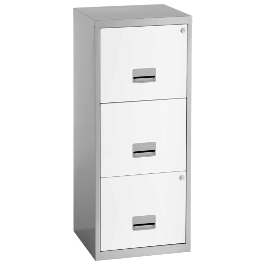 Pierre Henry 3 Drawer A4 Filing Cabinet - Silver & White | Metal filing cabinet