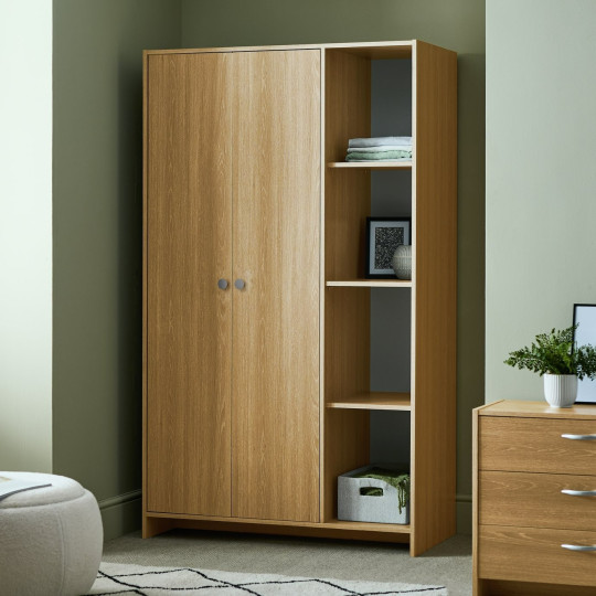 Home Seville 2 Door Open Shelf Wardrobe - Oak Effect | Wardrobe with shelving
