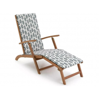 Folding Wooden Sun Lounger - Blue and White