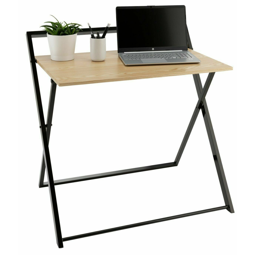 Compact Folding Office Desk - Black & Oak
