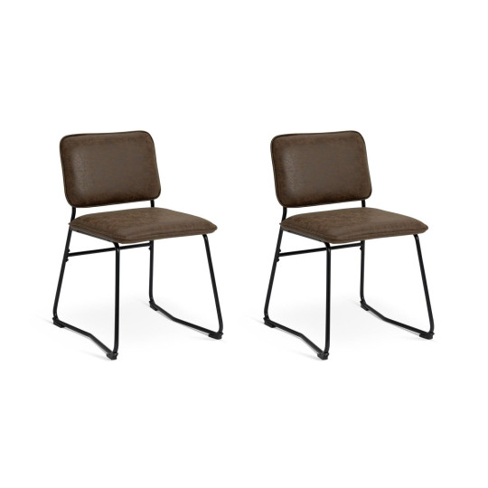 Habitat Loft Living Pair of Faux Leather Dining Chairs-Brown