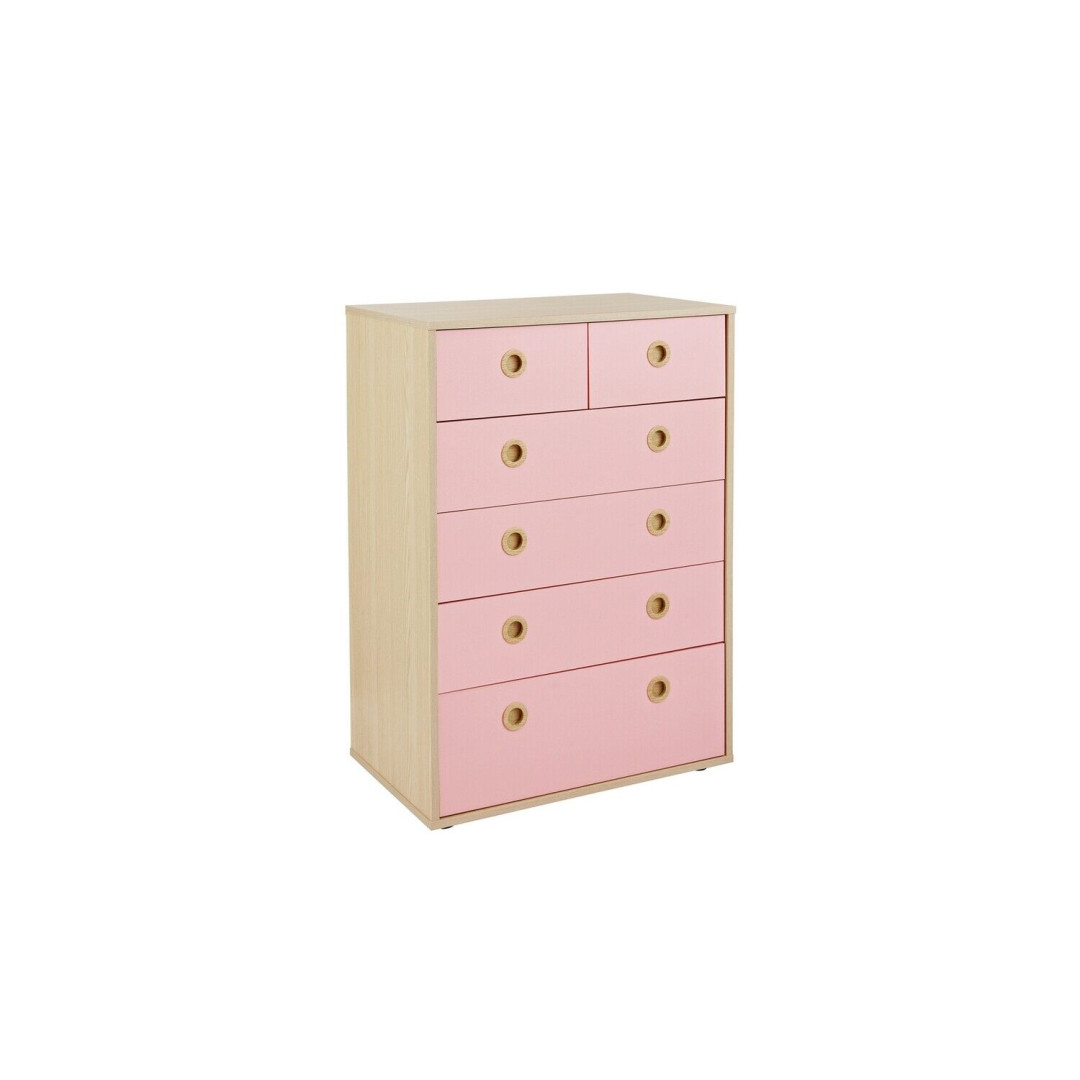 Kids Camden 4+2 Chest of Drawers - Pink & Acacia