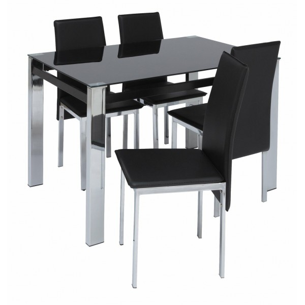 Fitz Black Glass Dining Table & 4 Black Chairs