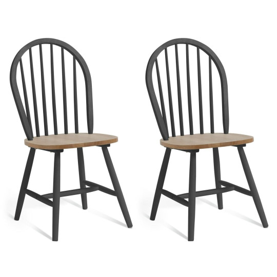 Habitat Burford Pair of Solid Wood Dining Chairs - Dark Grey | Kitchen Dining