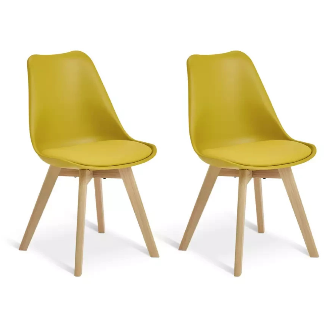 Jerry Pair of Dining Chair - Yellow | Modern Mealtime Seating Jerry Pair of Dining Chair - Yellow | Modern Mealtime Seating