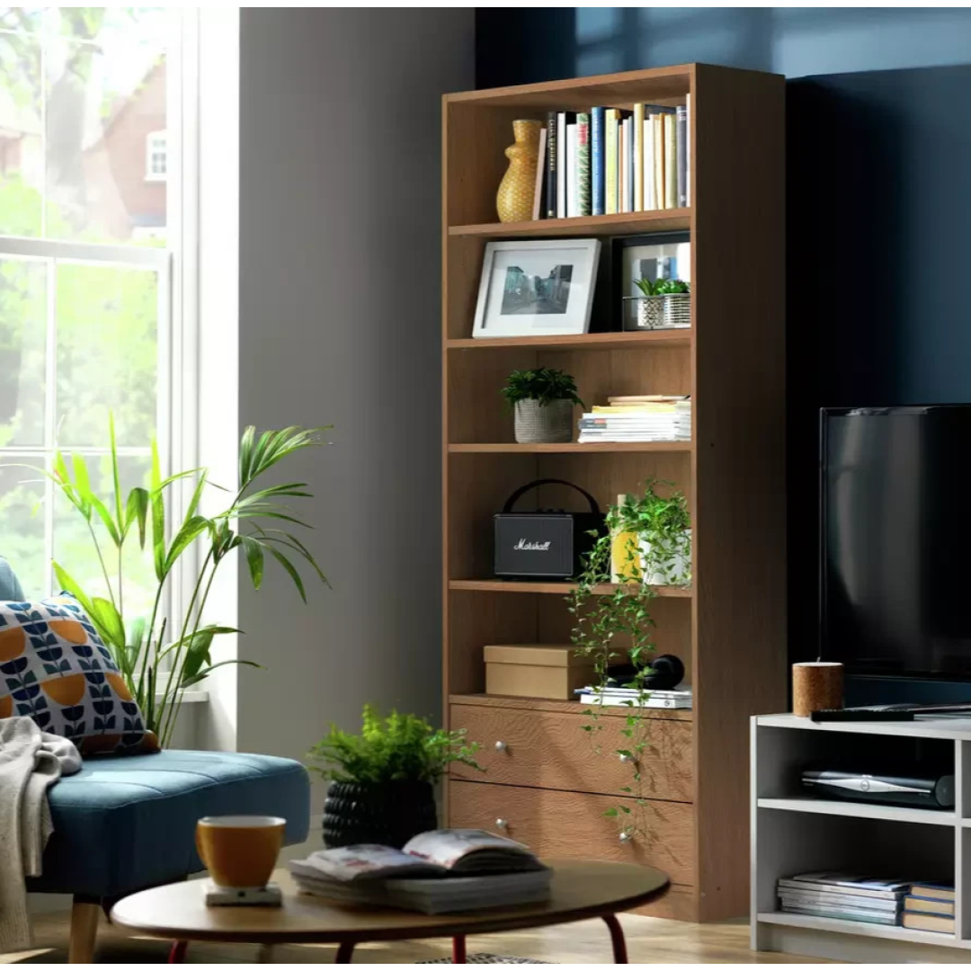 Maine 2 Drawer Bookcase - Oak Effect Maine 2 Drawer Bookcase - Oak Effect