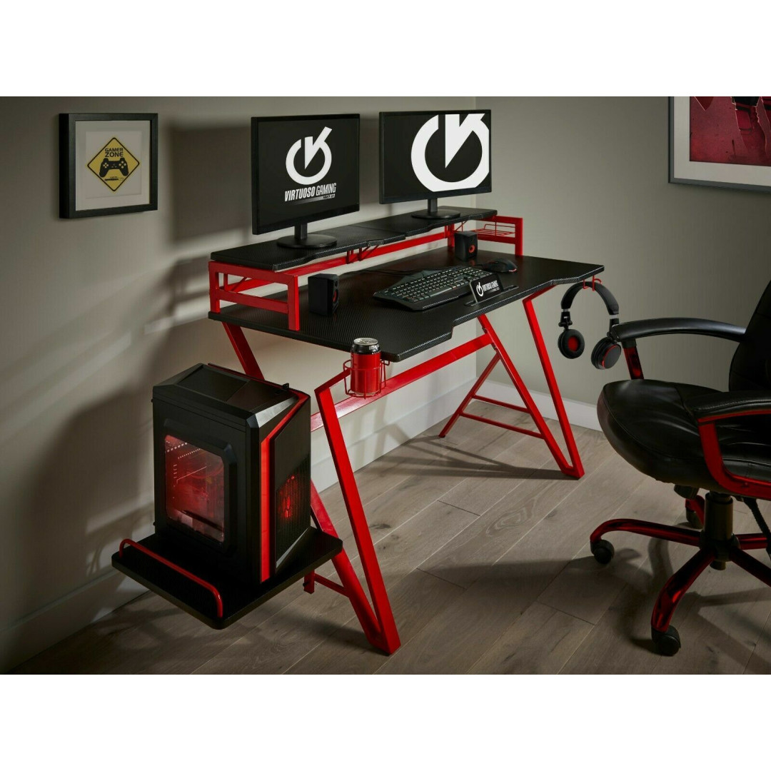 Virtuoso Black and Red 'PRO VXO1' Carbon Fibre Effect Gaming Desk 