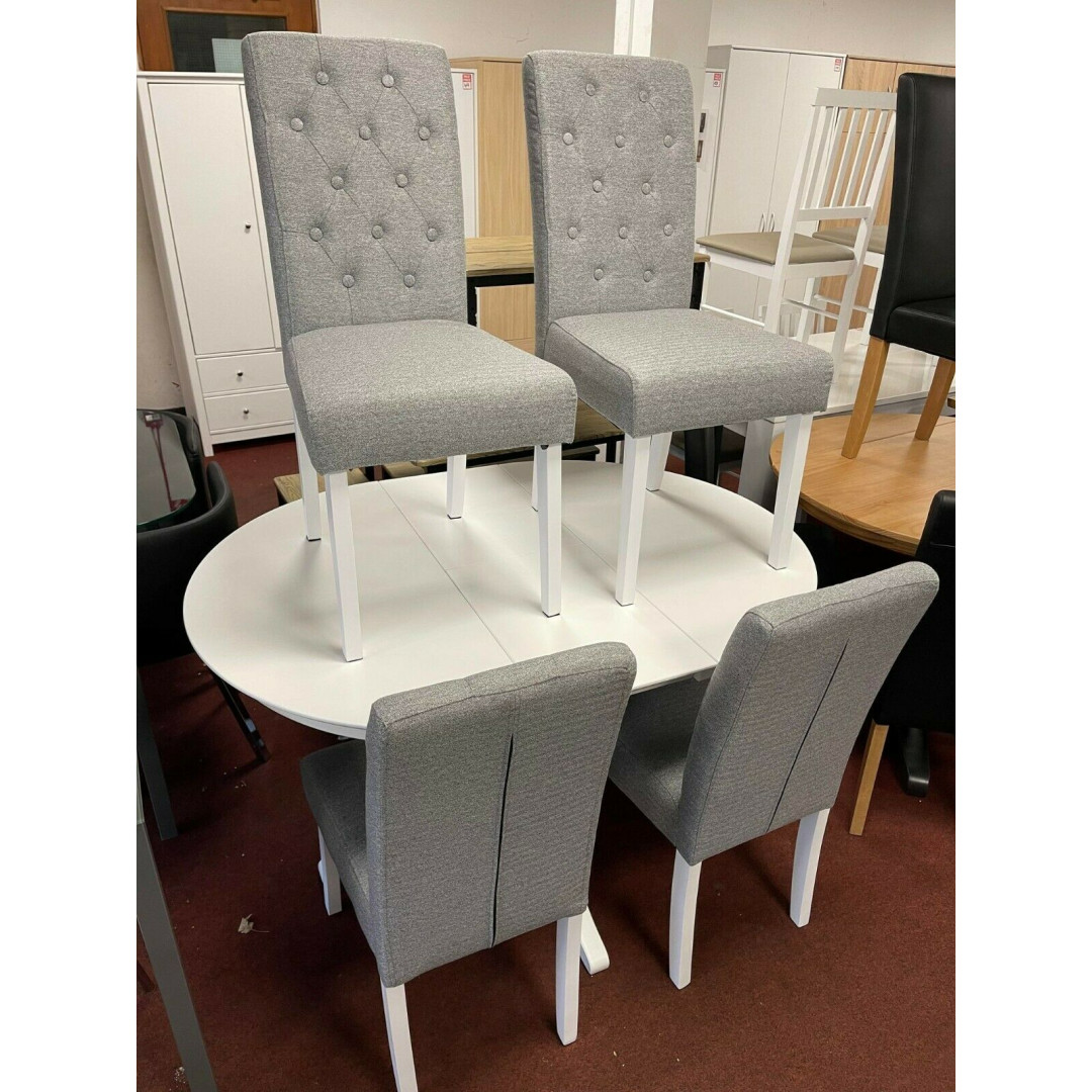 Habitat Otis Extending  Dining Table & 4 Tweed Button Mid Back Chairs - White