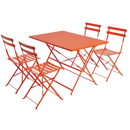 Eve 4 Seater Garden Furniture Set - Folding Table and Chairs Patio Set - Orange