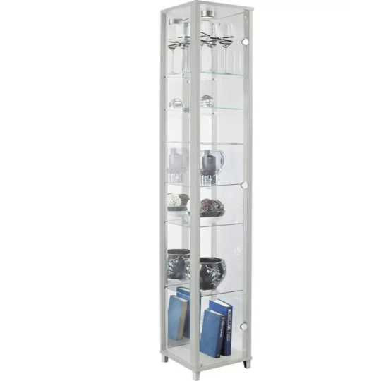 7 Shelf Glass Corner Display Cabinet - Silver