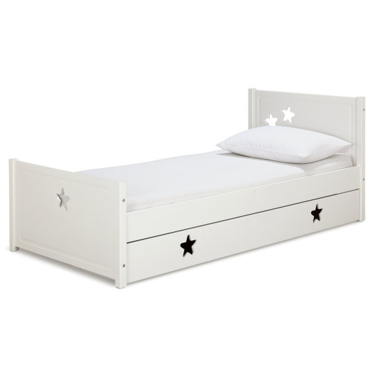 Stars Single Bed Frame With Drawer - White | Kids Bedroom Furniture
