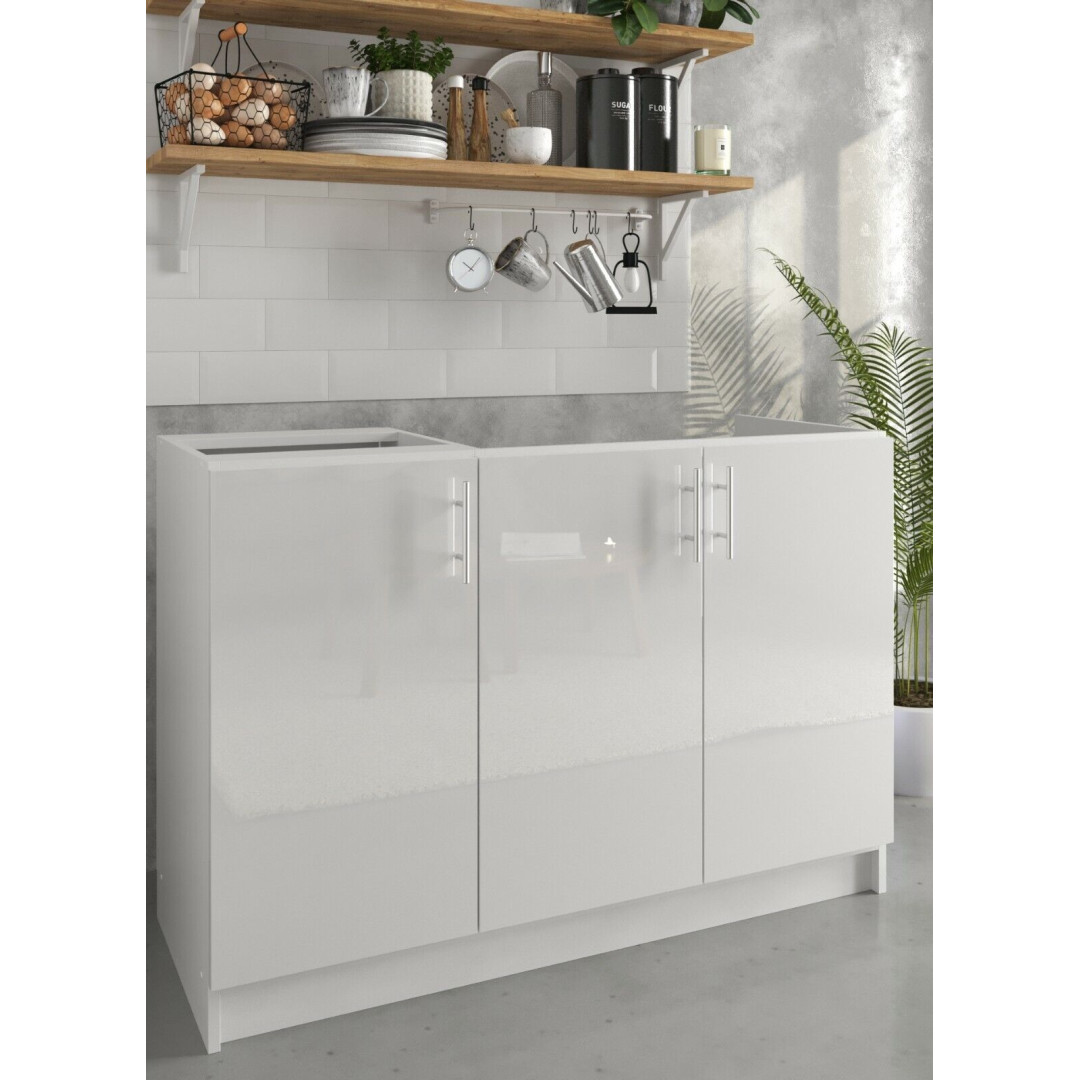 Kitchen Base Sink Cabinet 1200mm Cupboard - White Gloss