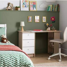 Kids Malibu 3 Drawers Desk - White and Acacia