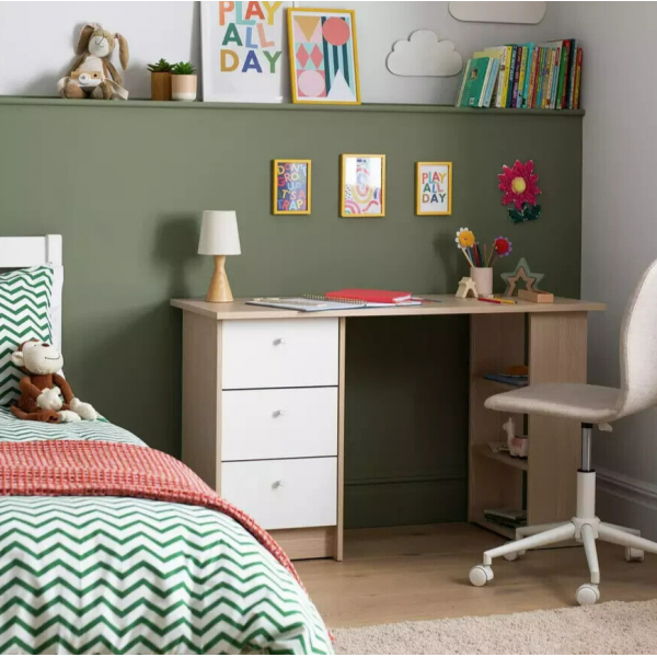 Kids Malibu 3 Drawers Desk - White and Acacia