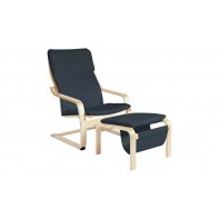 Bentwood Fabric Armchair with Footstool - Navy