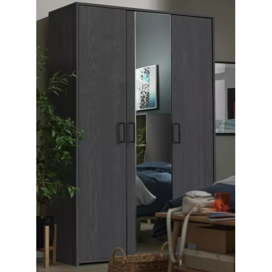 Oslo 3 Door Mirror Wardrobe - Black Oak Effect (B Grade)