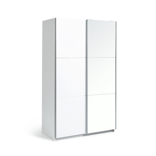 Holsted Half Mirror 120cm Sliding Wardrobe -White | Space-saving white wardrobe