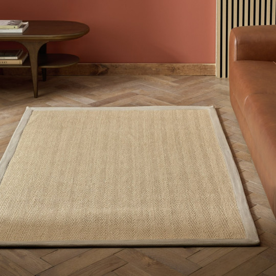 Herringbone Neutral Boarder Jute Rug - 230x160cm