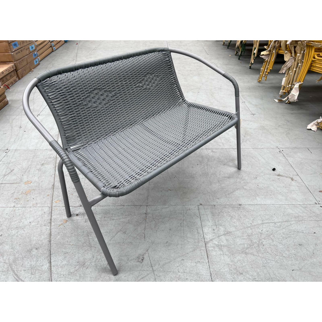 Steel Wicker 2 Seater Garden Bench - Grey SAS