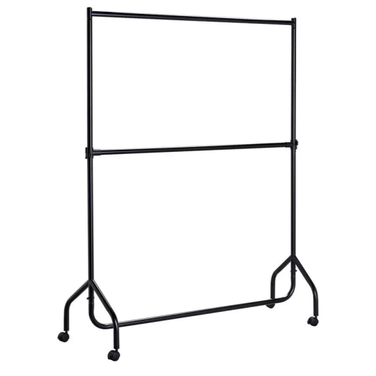 Heavy Duty 2 Tier Wheeled Clothes Rail - Black