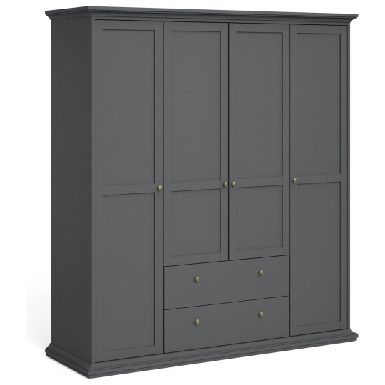 Tvilum Paris 4 Door 2 Drawer Wardrobe - Grey | Organized Living Environment