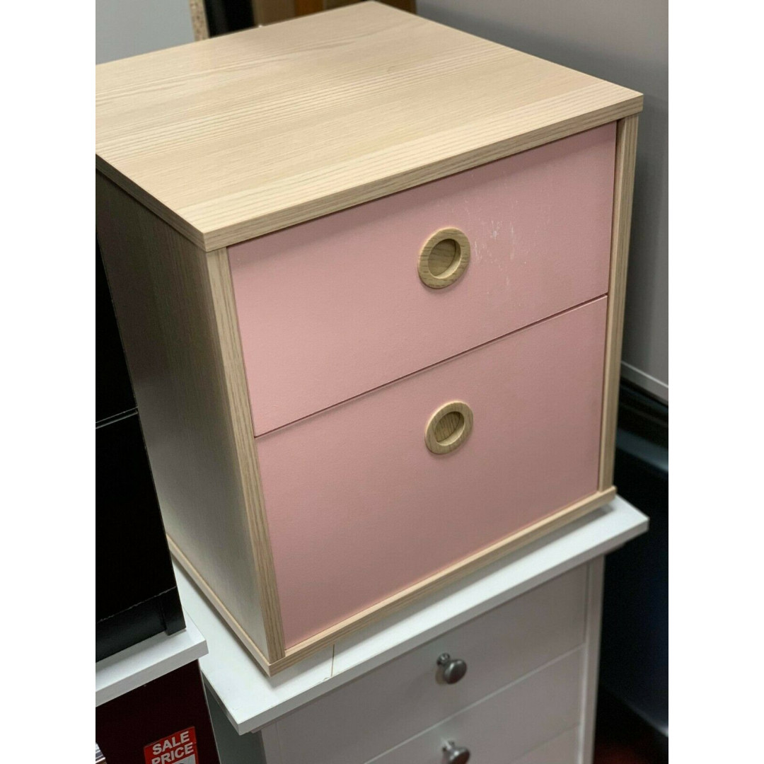 Camden 2 Drawer Bedside Table - Pink & Acacia